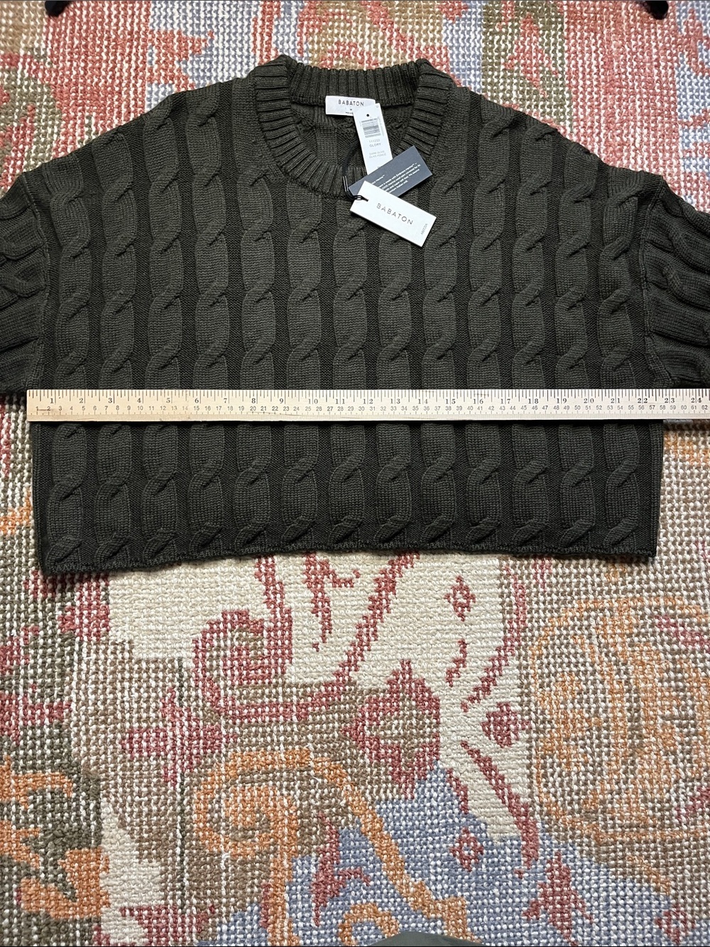 NWT Aritzia Glory Merino Wool Sweater – Dark Olive – Oversized Crewneck – Size M - Picture 5 of 8